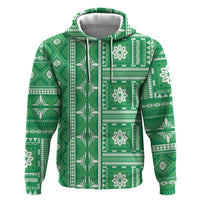 Fiji Masi All Green Zip Hoodie Tapa Pattern - Polynesian Pride
