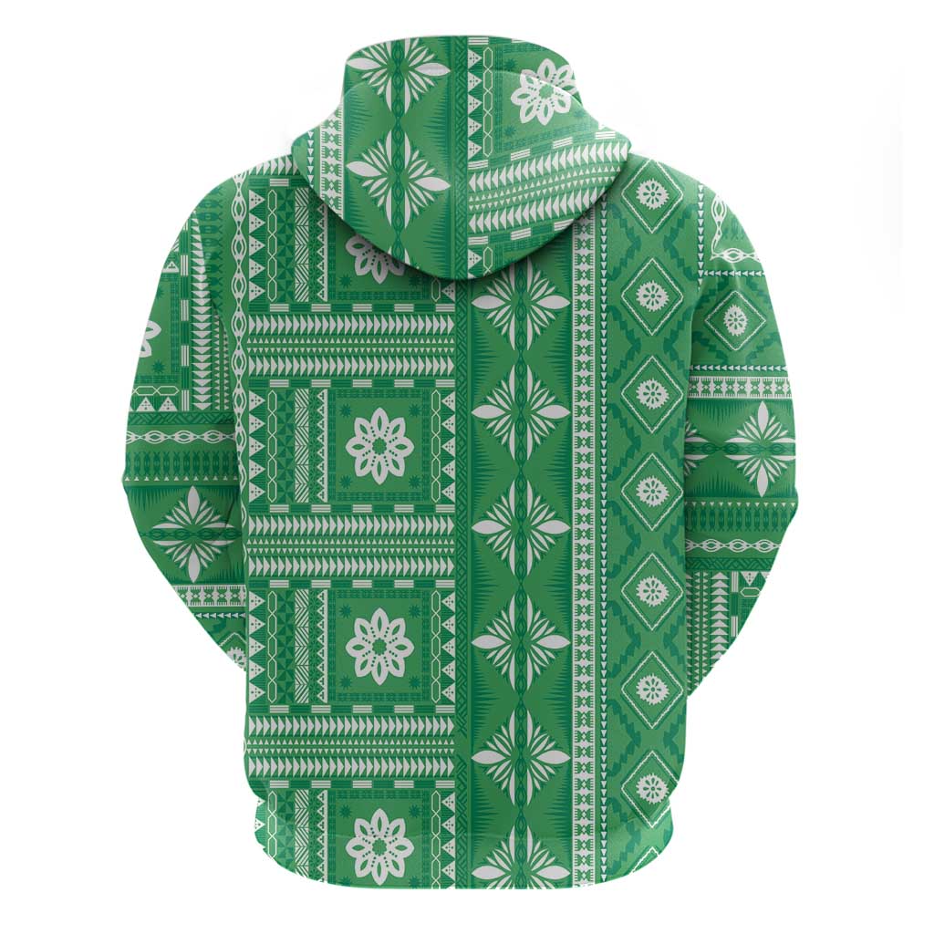 Fiji Masi All Green Zip Hoodie Tapa Pattern - Polynesian Pride