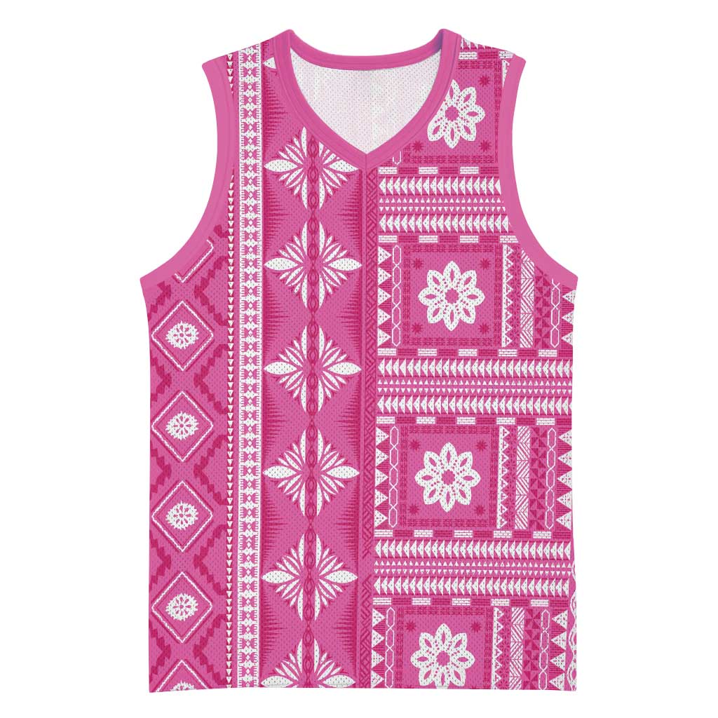 Fiji Masi All Pink Basketball Jersey Tapa Pattern - Polynesian Pride