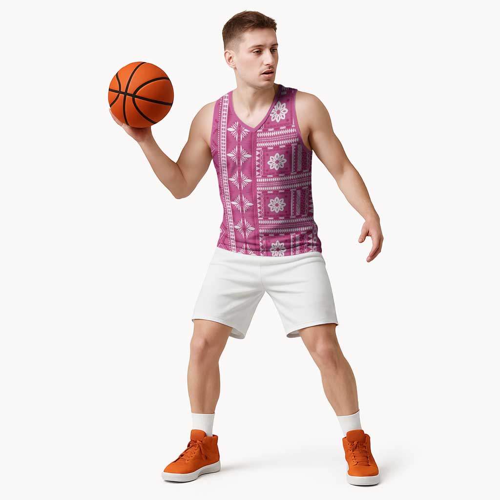 Fiji Masi All Pink Basketball Jersey Tapa Pattern - Polynesian Pride