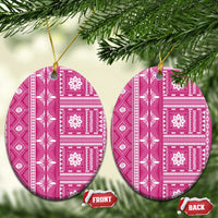 Fiji Masi All Pink Ceramic Ornament Tapa Pattern - Polynesian Pride