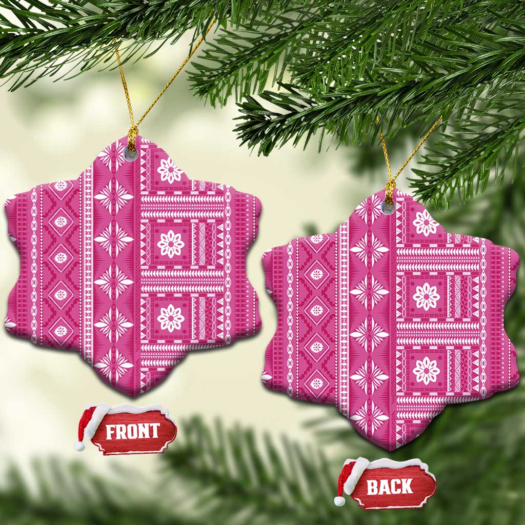 Fiji Masi All Pink Ceramic Ornament Tapa Pattern - Polynesian Pride