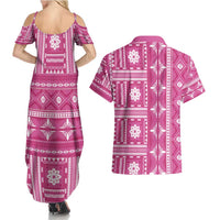 Fiji Masi All Pink Couples Matching Summer Maxi Dress and Hawaiian Shirt Tapa Pattern - Polynesian Pride