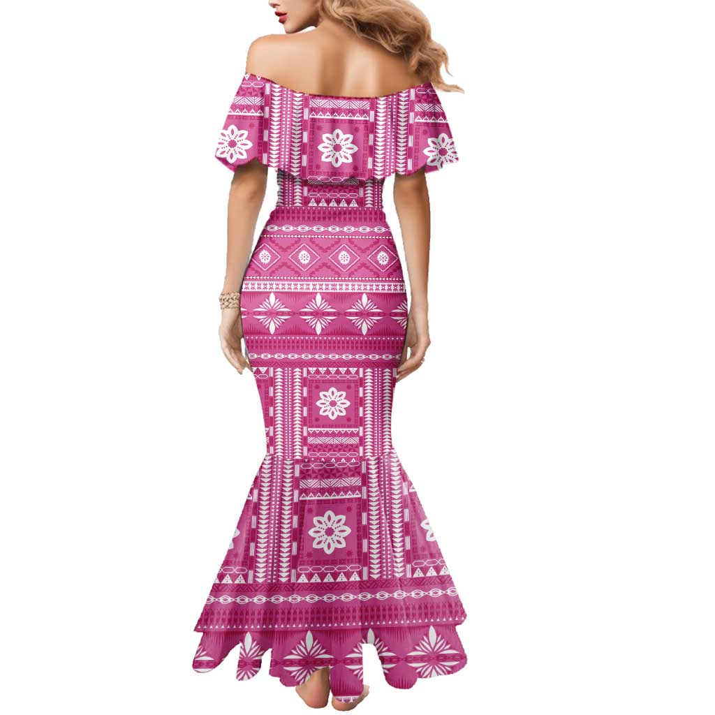 Fiji Masi All Pink Family Matching Mermaid Dress and Hawaiian Shirt Tapa Pattern - Polynesian Pride