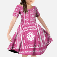 Fiji Masi All Pink Family Matching Off The Shoulder Long Sleeve Dress and Hawaiian Shirt Tapa Pattern - Polynesian Pride