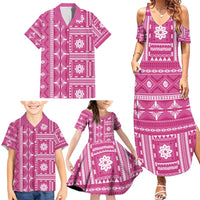 Fiji Masi All Pink Family Matching Summer Maxi Dress and Hawaiian Shirt Tapa Pattern - Polynesian Pride