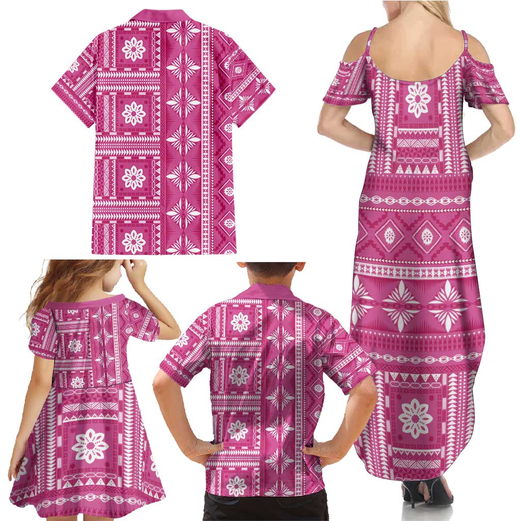 Fiji Masi All Pink Family Matching Summer Maxi Dress and Hawaiian Shirt Tapa Pattern - Polynesian Pride