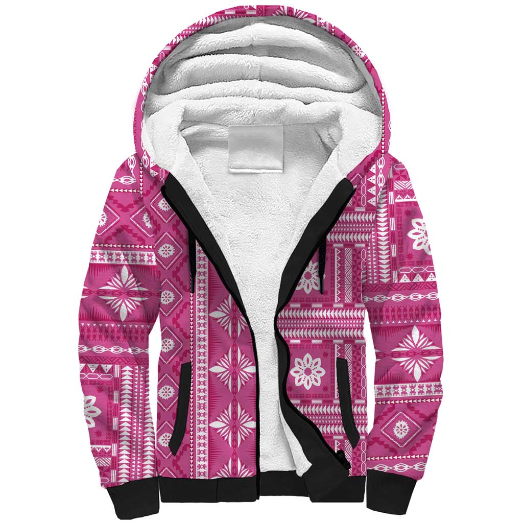 Fiji Masi All Pink Sherpa Hoodie Tapa Pattern - Polynesian Pride