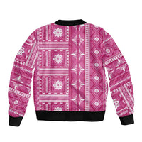 Fiji Masi All Pink Sleeve Zip Bomber Jacket Tapa Pattern - Polynesian Pride