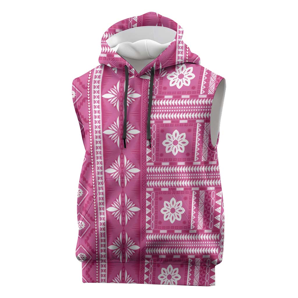 Fiji Masi All Pink Sleeveless Hoodie Tapa Pattern - Polynesian Pride