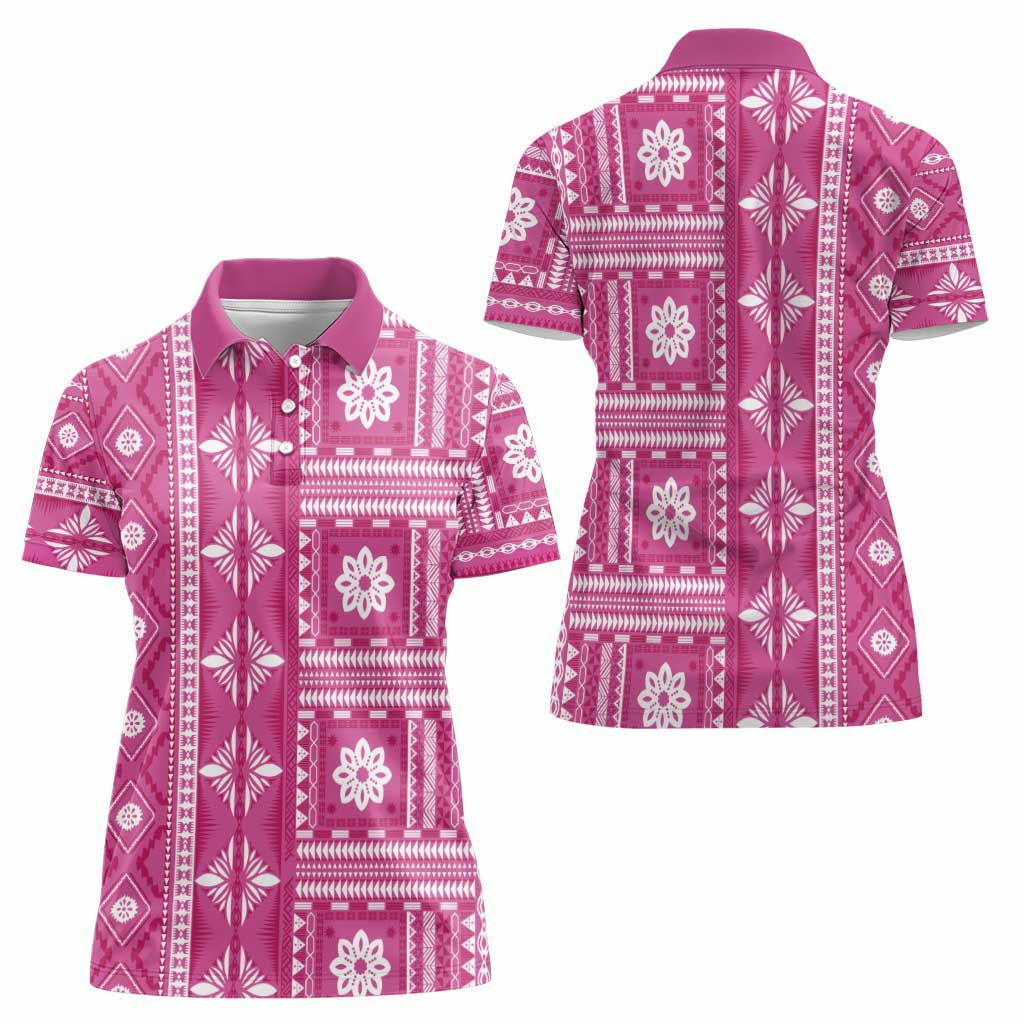 Fiji Masi All Pink Women Polo Shirt Tapa Pattern - Polynesian Pride