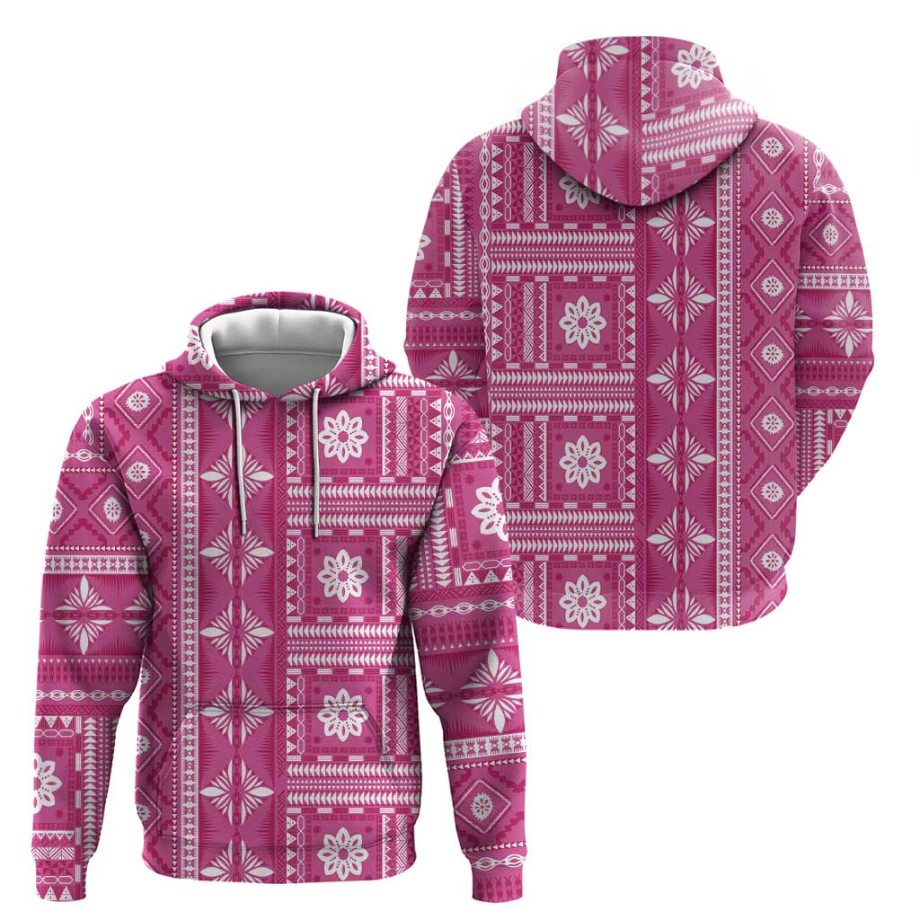 Fiji Masi All Pink Zip Hoodie Tapa Pattern - Polynesian Pride