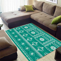 Fiji Masi All Teal Area Rug Tapa Pattern - Polynesian Pride