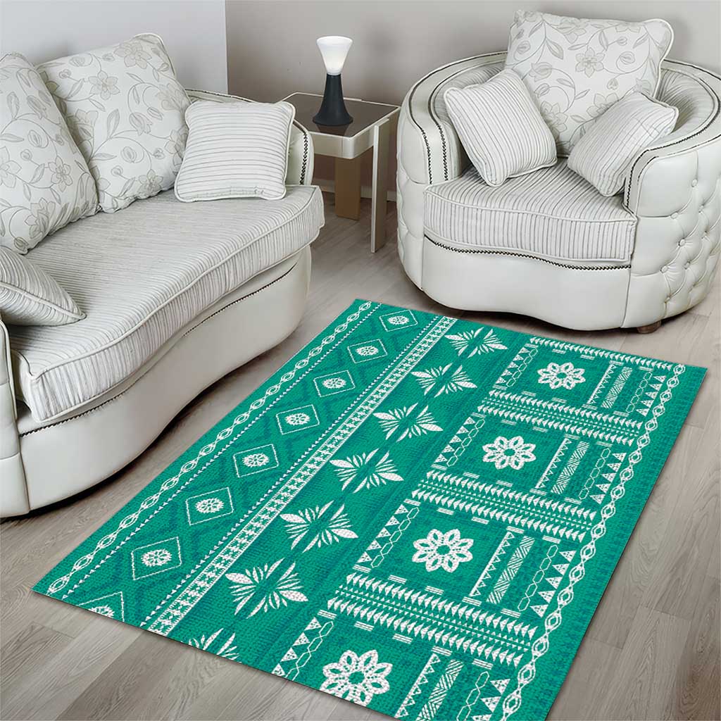 Fiji Masi All Teal Area Rug Tapa Pattern - Polynesian Pride