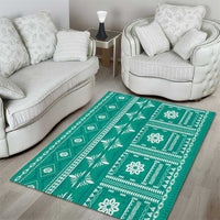 Fiji Masi All Teal Area Rug Tapa Pattern - Polynesian Pride