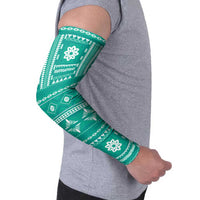 Fiji Masi All Teal Arm Sleeves Tapa Pattern - Polynesian Pride