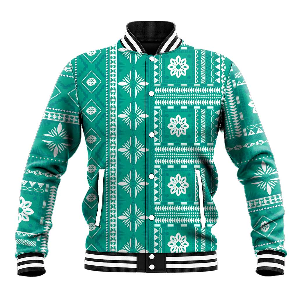 Fiji Masi All Teal Baseball Jacket Tapa Pattern - Polynesian Pride