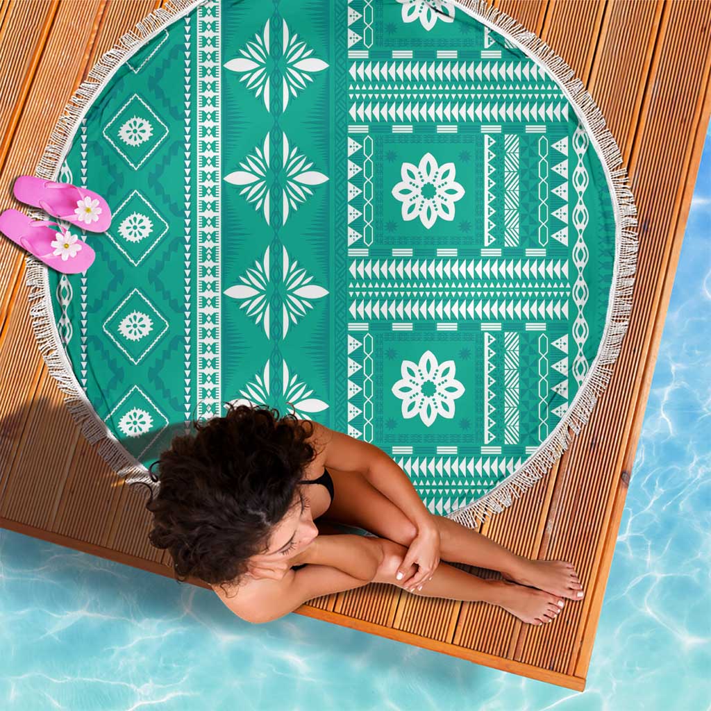 Fiji Masi All Teal Beach Blanket Tapa Pattern - Polynesian Pride