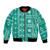Fiji Masi All Teal Bomber Jacket Tapa Pattern - Polynesian Pride