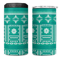 Fiji Masi All Teal 4 in 1 Can Cooler Tumbler Tapa Pattern - Polynesian Pride
