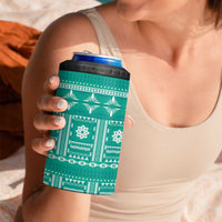 Fiji Masi All Teal 4 in 1 Can Cooler Tumbler Tapa Pattern - Polynesian Pride