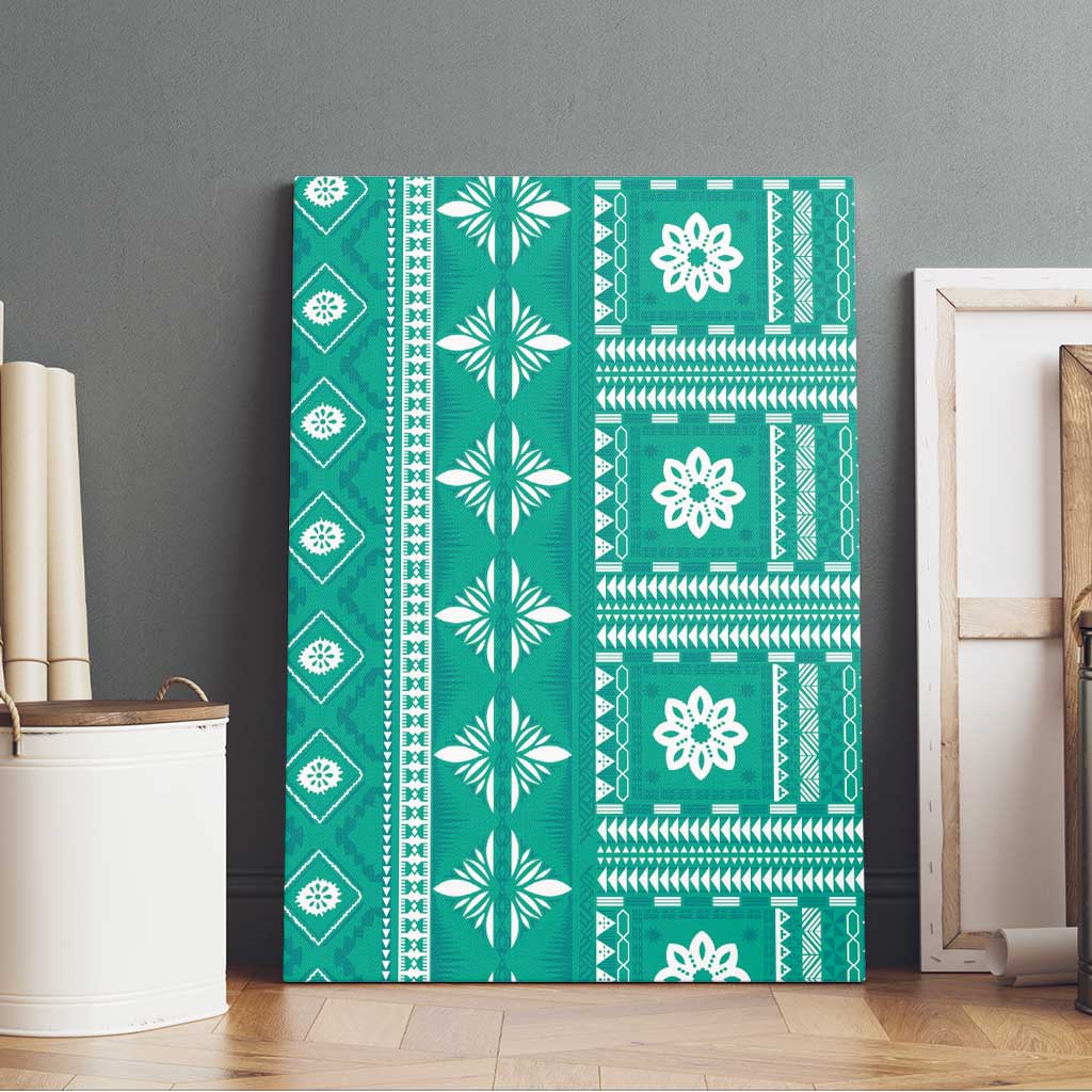 Fiji Masi All Teal Canvas Wall Art Tapa Pattern - Polynesian Pride