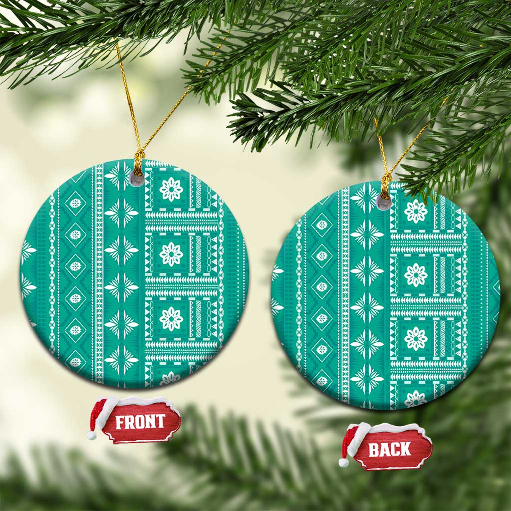 Fiji Masi All Teal Ceramic Ornament Tapa Pattern - Polynesian Pride