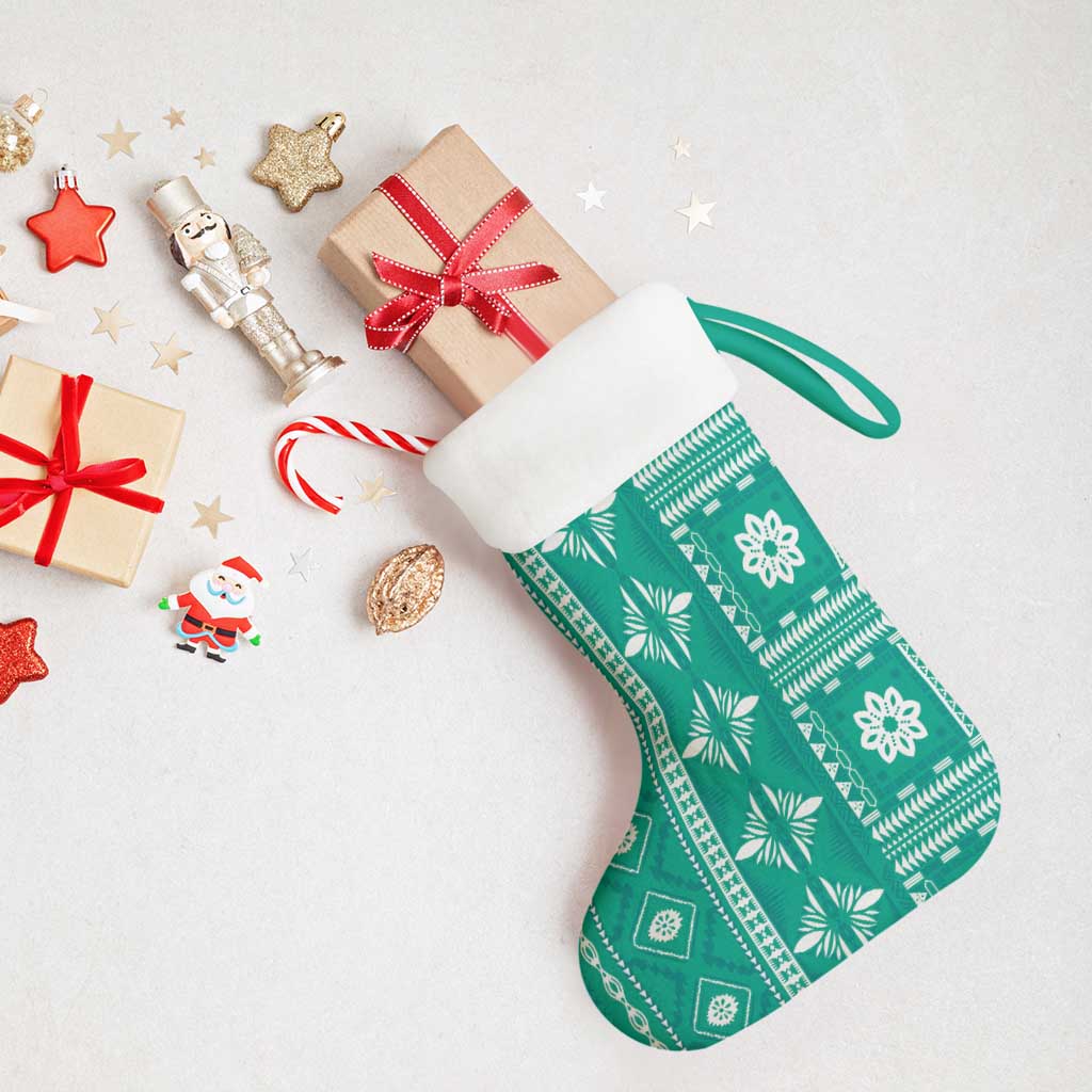Fiji Masi All Teal Christmas Stocking Tapa Pattern - Polynesian Pride