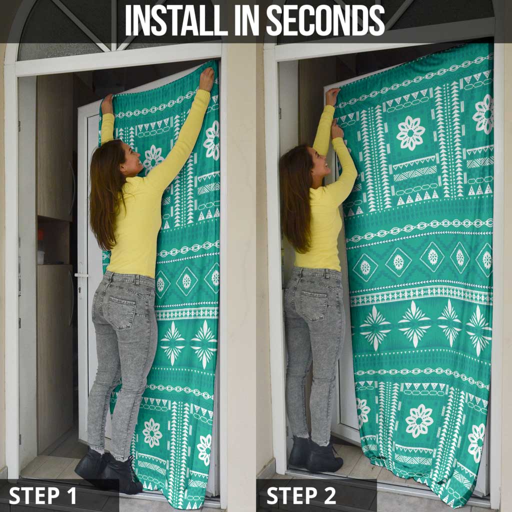 Fiji Masi All Teal Door Cover Tapa Pattern - Polynesian Pride
