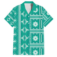 Fiji Masi All Teal Family Matching Puletasi and Hawaiian Shirt Tapa Pattern - Polynesian Pride