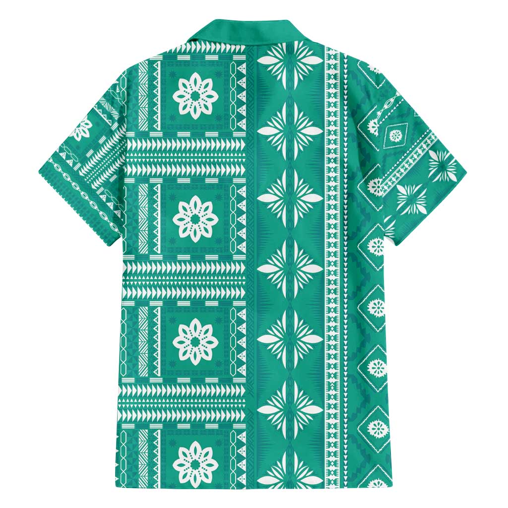 Fiji Masi All Teal Family Matching Puletasi and Hawaiian Shirt Tapa Pattern - Polynesian Pride