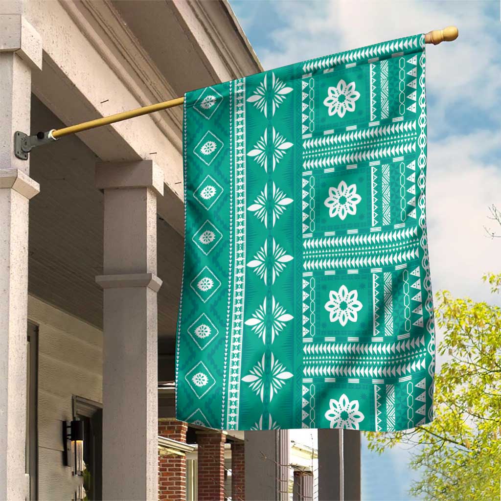 Fiji Masi All Teal Garden Flag Tapa Pattern - Polynesian Pride