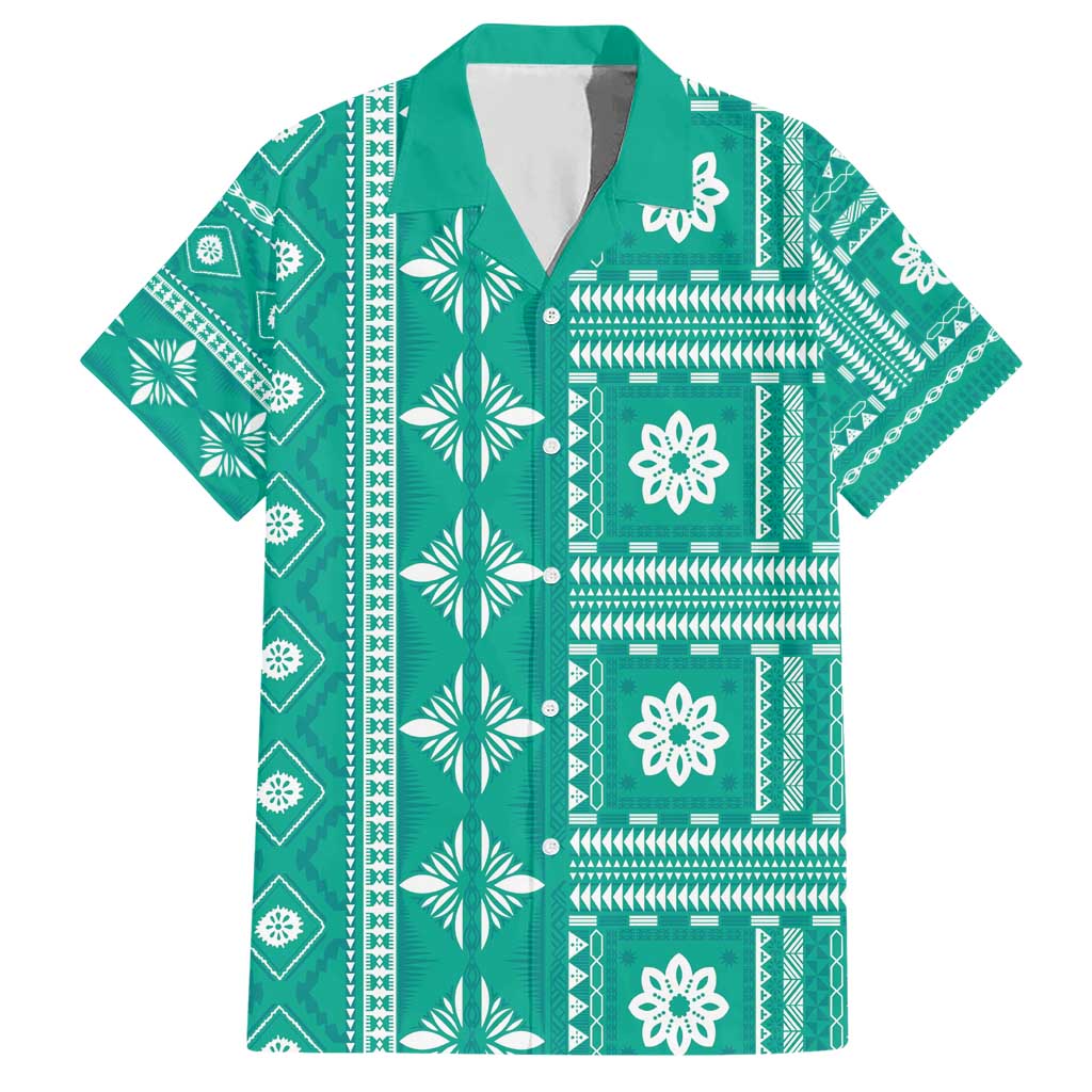 Fiji Masi All Teal Hawaiian Shirt Tapa Pattern - Polynesian Pride