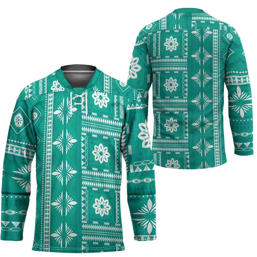 Fiji Masi All Teal Hockey Jersey Tapa Pattern - Polynesian Pride