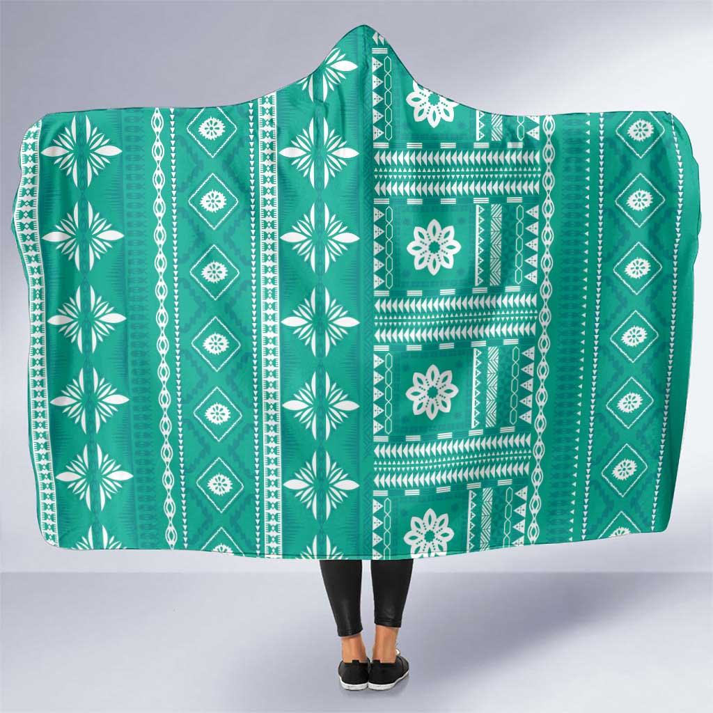 Fiji Masi All Teal Hooded Blanket Tapa Pattern - Polynesian Pride