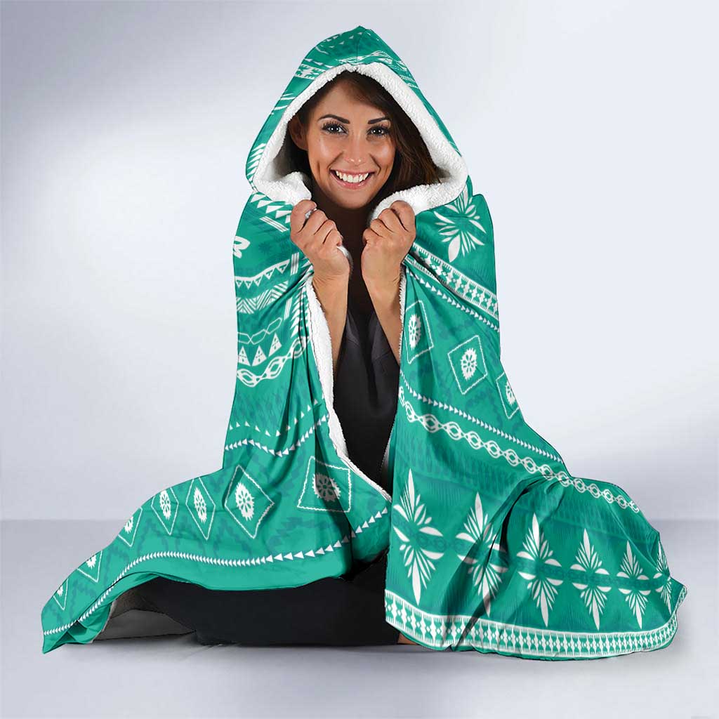 Fiji Masi All Teal Hooded Blanket Tapa Pattern - Polynesian Pride