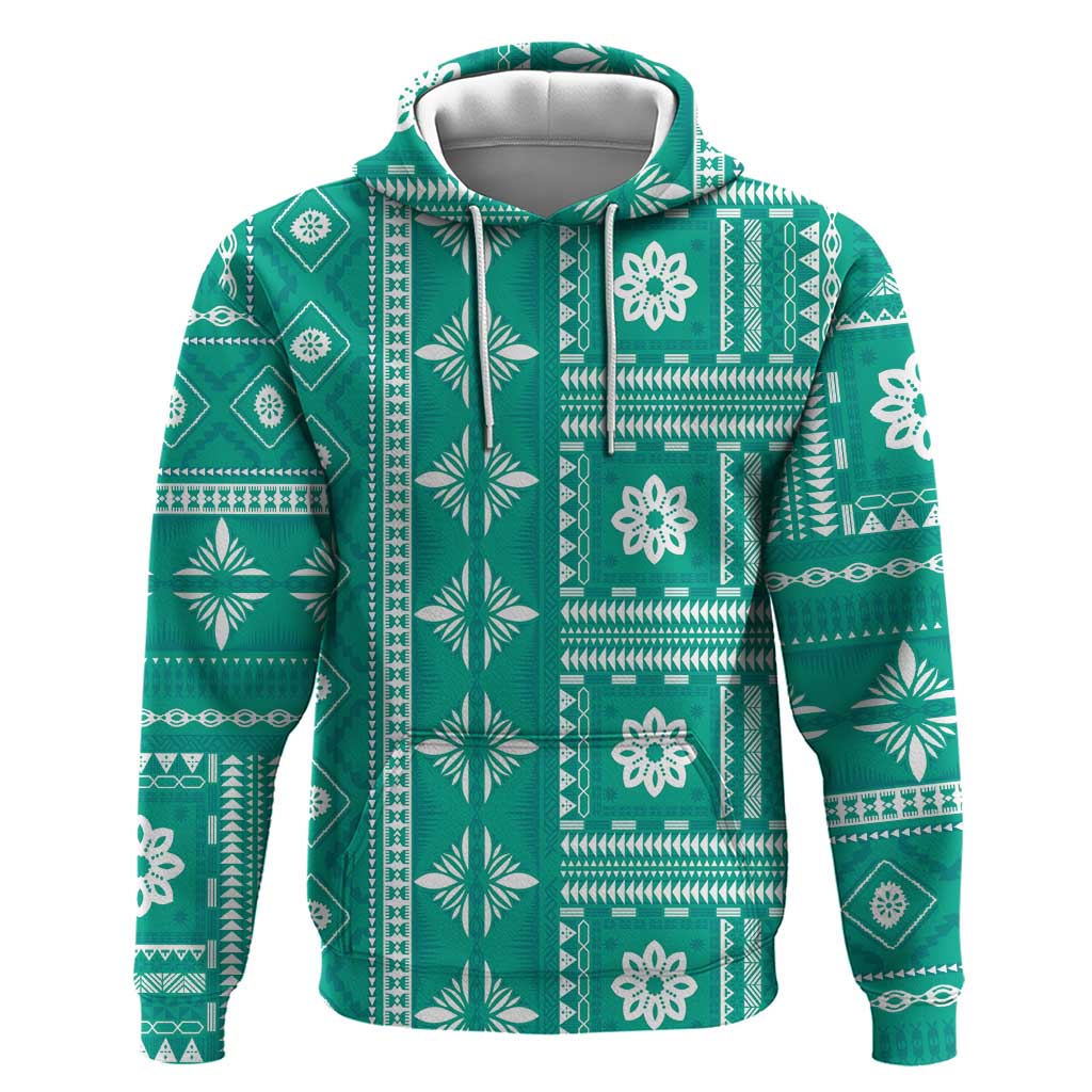 Fiji Masi All Teal Hoodie Tapa Pattern - Polynesian Pride