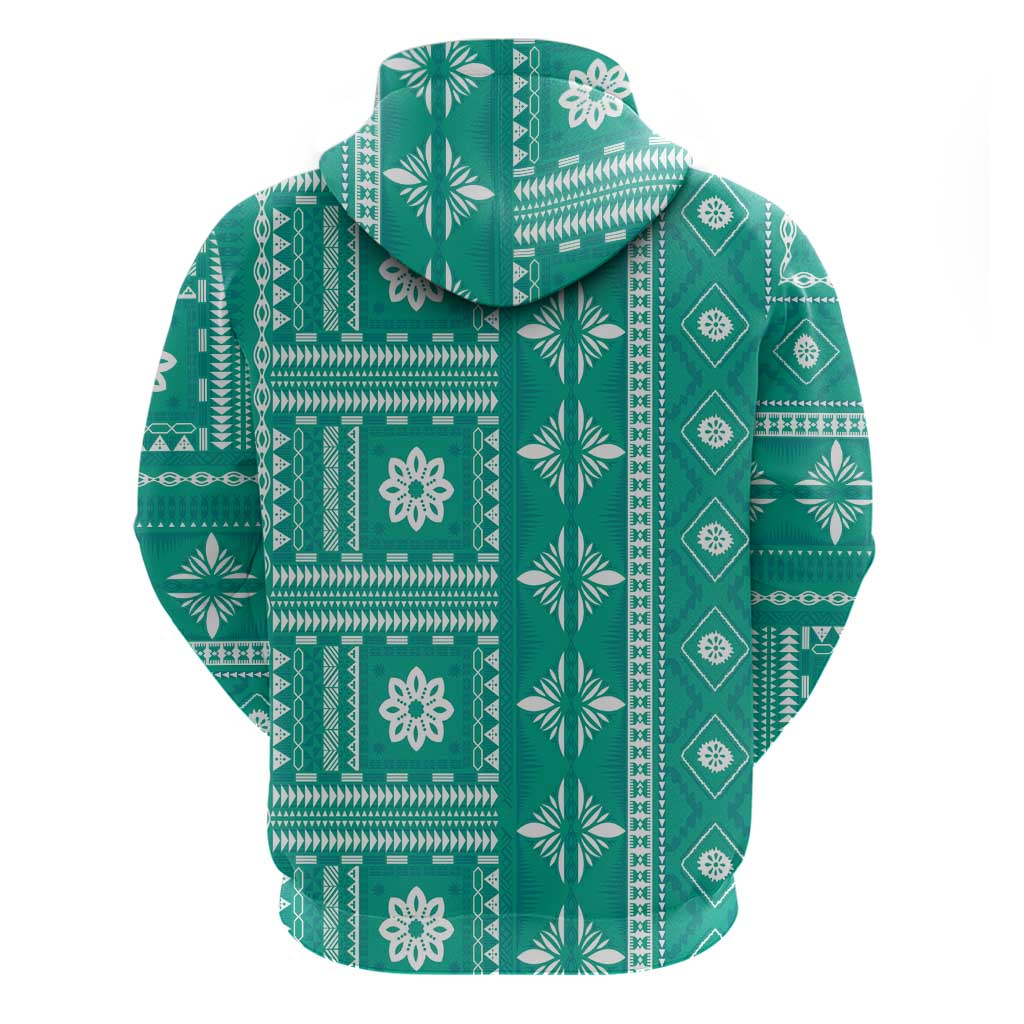Fiji Masi All Teal Hoodie Tapa Pattern - Polynesian Pride