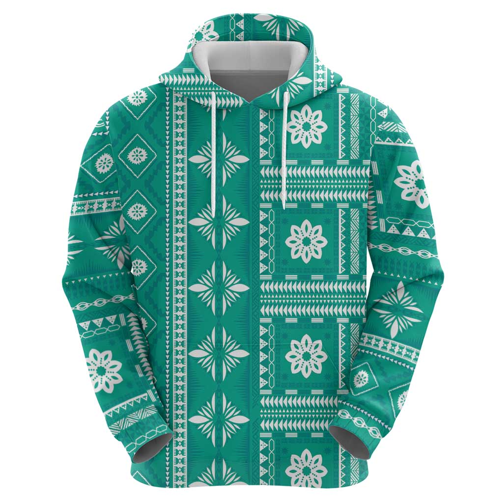 Fiji Masi All Teal Hoodie Tapa Pattern - Polynesian Pride