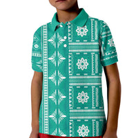 Fiji Masi All Teal Kid Polo Shirt Tapa Pattern - Polynesian Pride