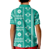 Fiji Masi All Teal Kid Polo Shirt Tapa Pattern - Polynesian Pride