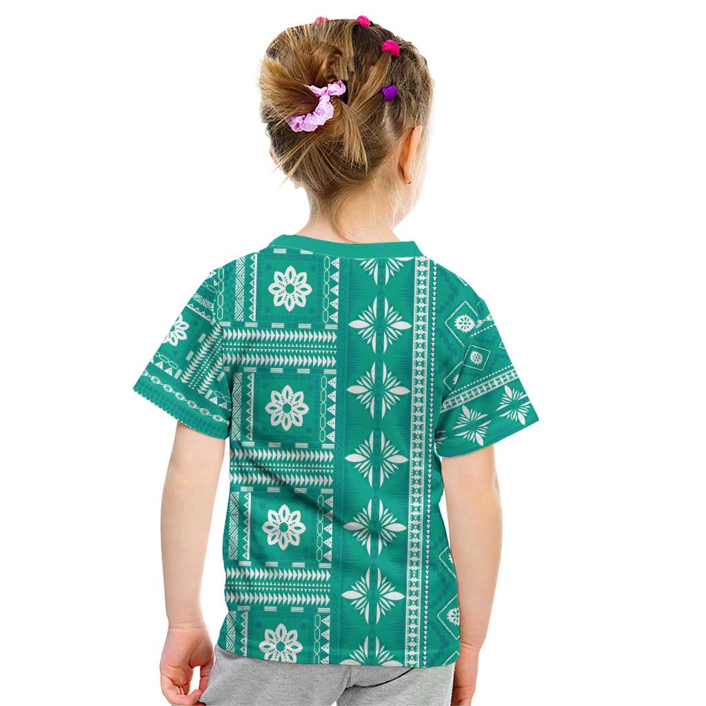 Fiji Masi All Teal Kid T Shirt Tapa Pattern - Polynesian Pride
