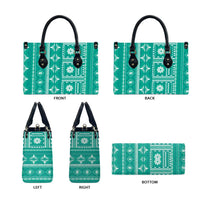 Fiji Masi All Teal Leather Bag Tapa Pattern - Polynesian Pride