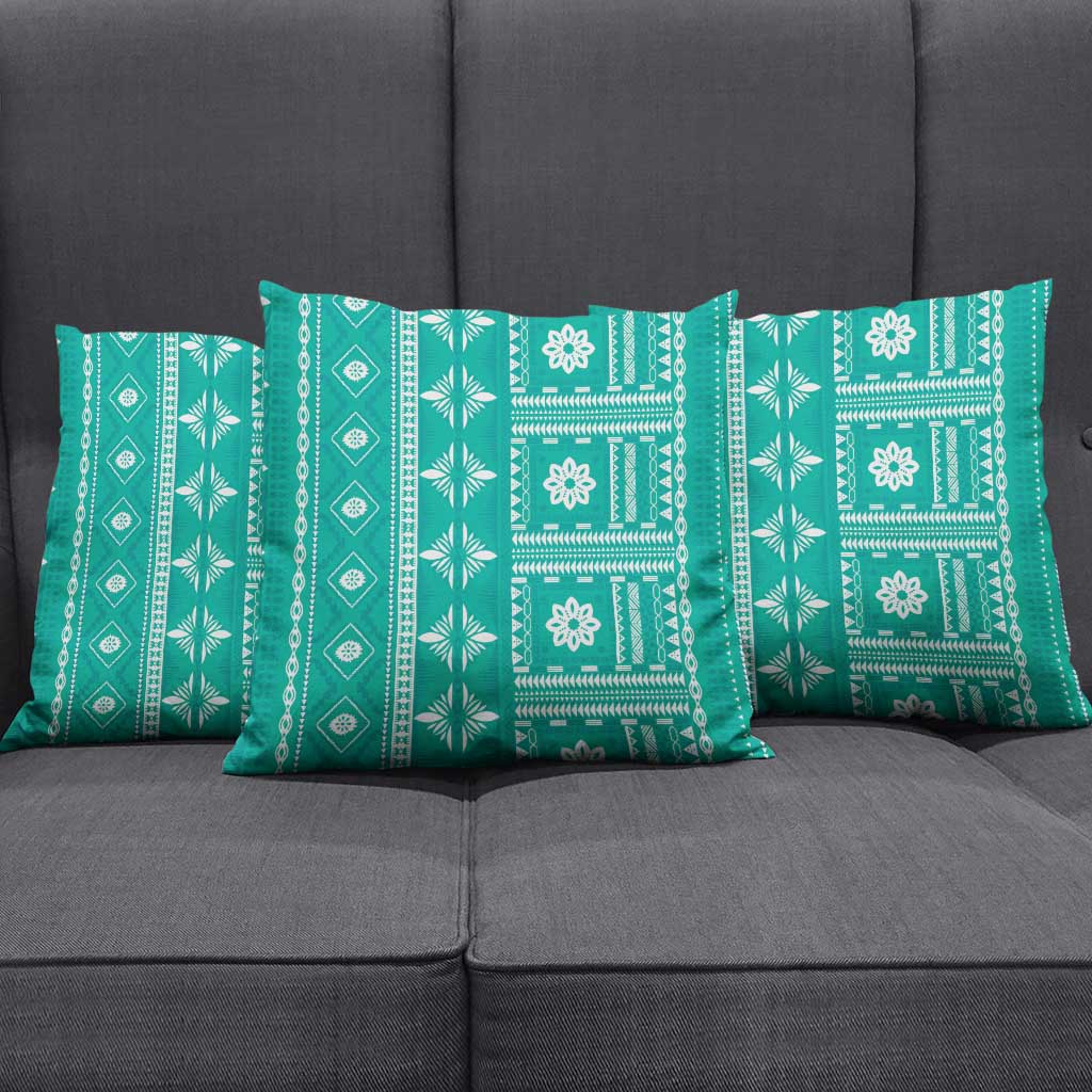 Fiji Masi All Teal Pillow Cover Tapa Pattern - Polynesian Pride