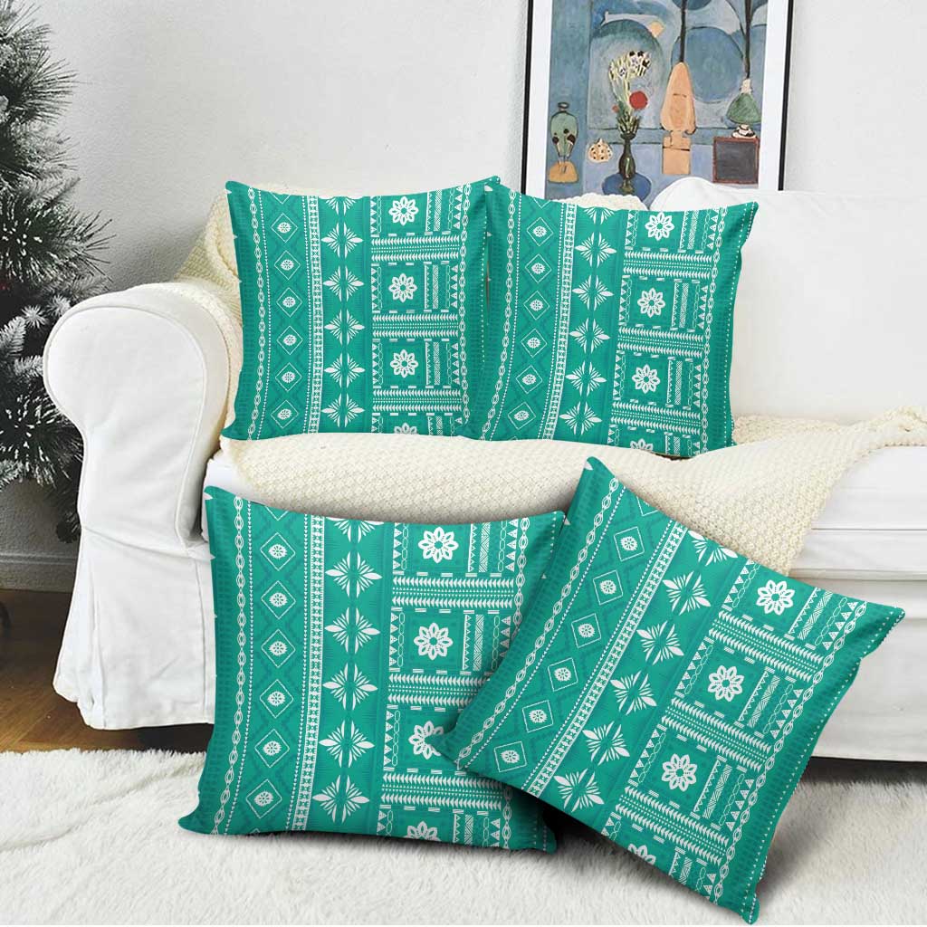Fiji Masi All Teal Pillow Cover Tapa Pattern - Polynesian Pride