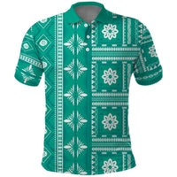 Fiji Masi All Teal Polo Shirt Tapa Pattern - Polynesian Pride