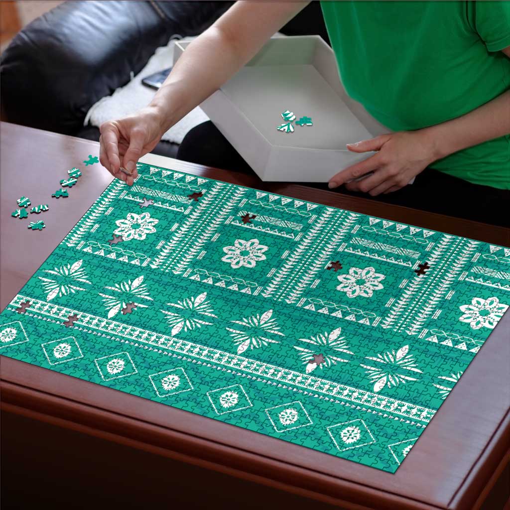 Fiji Masi All Teal Puzzle Tapa Pattern - Polynesian Pride