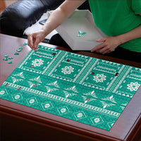 Fiji Masi All Teal Puzzle Tapa Pattern - Polynesian Pride