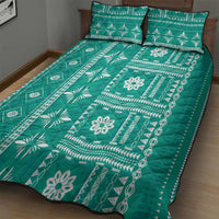 Fiji Masi All Teal Quilt Bed Set Tapa Pattern - Polynesian Pride