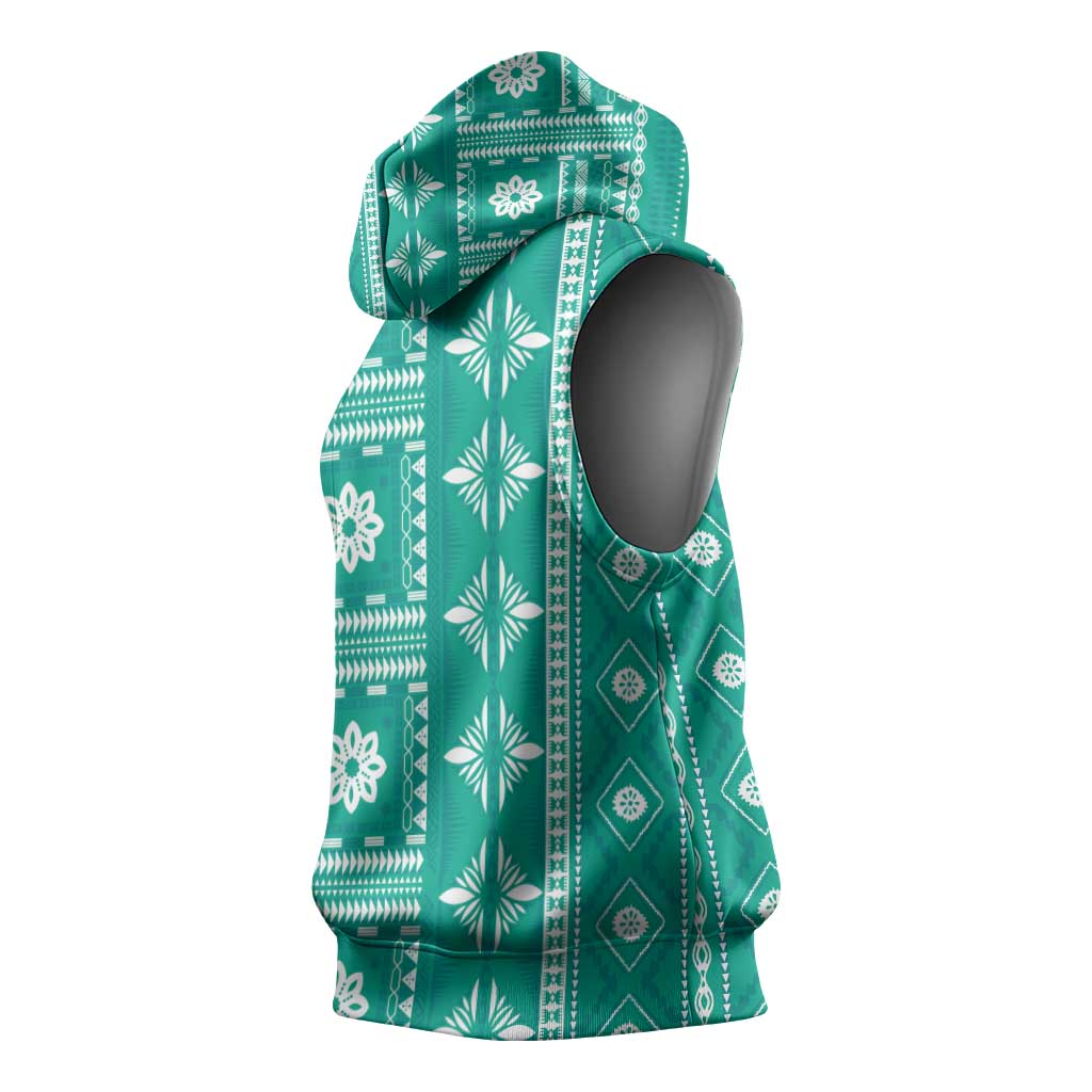 Fiji Masi All Teal Sleeveless Hoodie Tapa Pattern - Polynesian Pride
